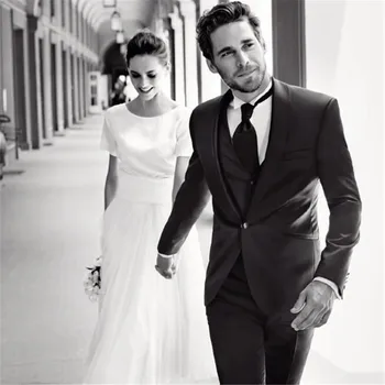 

Elegant Black One Button Slim Fitted Shawl Lapel Groom Wear Custom Business Formal Costume Homme Men's Suits 3 Piece (J