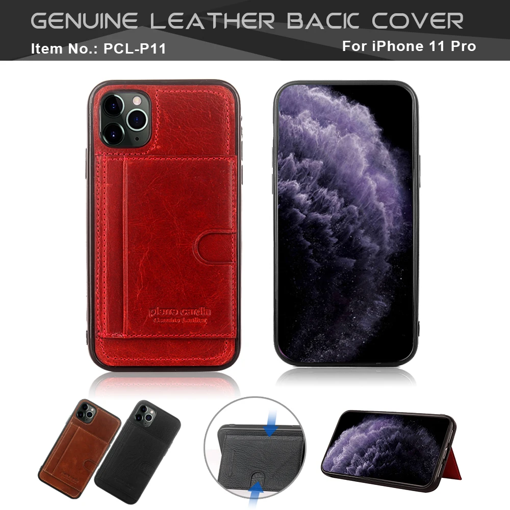 

For Apple iPhone 11 Pro Max 11pro 11 Case Cover Pierre Cardin Genuine Leather For iPhone 11 Card Stand Style Soft TPU Phone case