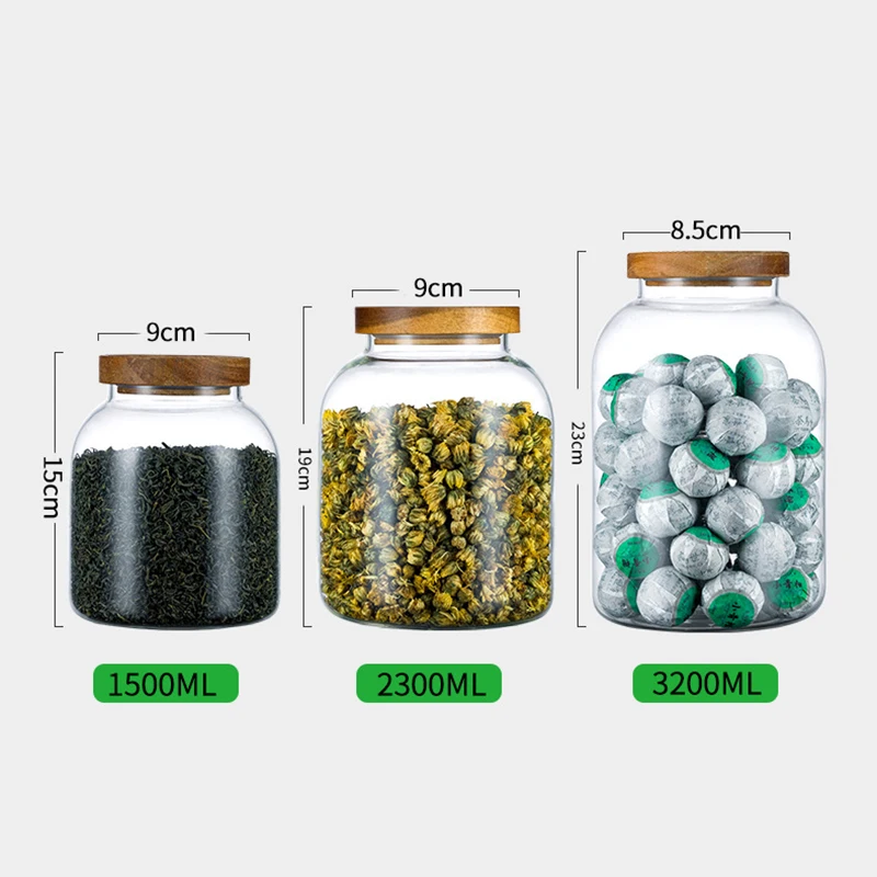 Large Capacity Transparent Sealed Jar with Lid, Kitchen Organizer Containers, Wood Cover, Coffee Bean Storage Jar 5