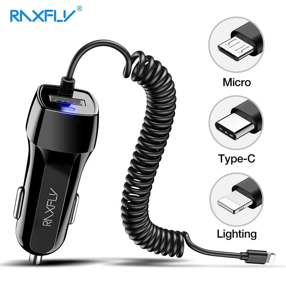 RAXFLY Universal Typ C USB Auto Ladegerät Für Huawei Mate 20 P30 Lite USB Schnelle Lade Für iphone 11 Pro Tragbare telefon Ladegeräte