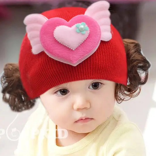 Love angel red Парик принцессы, милые шапочки, сохраняющие тепло, хлопковые шапочки для детей с героями мультфильмов, милая шапка для новорожденных девочек 3-24 месяца, Модная вязаная зимняя одежда - Цвет: Love angel red