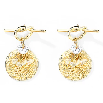 

Ant Angel Romantic Round Ancient Leaf Earring Manual Twist Heart Zircon Copper 14 K Gold Plated Anniversary Gift For Women