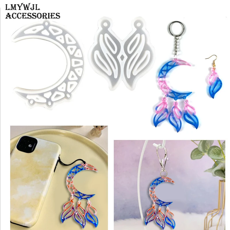 DIY Epoxy Tassel Moon Dream Catcher Earring Pendant Mold Used To Make Phone Case Keychain Pendant Material Resin Silicone Mold y51e geometric earring resin molds star moon silicone mold for diy epoxy jewelry making casting moulds jewelry make tool