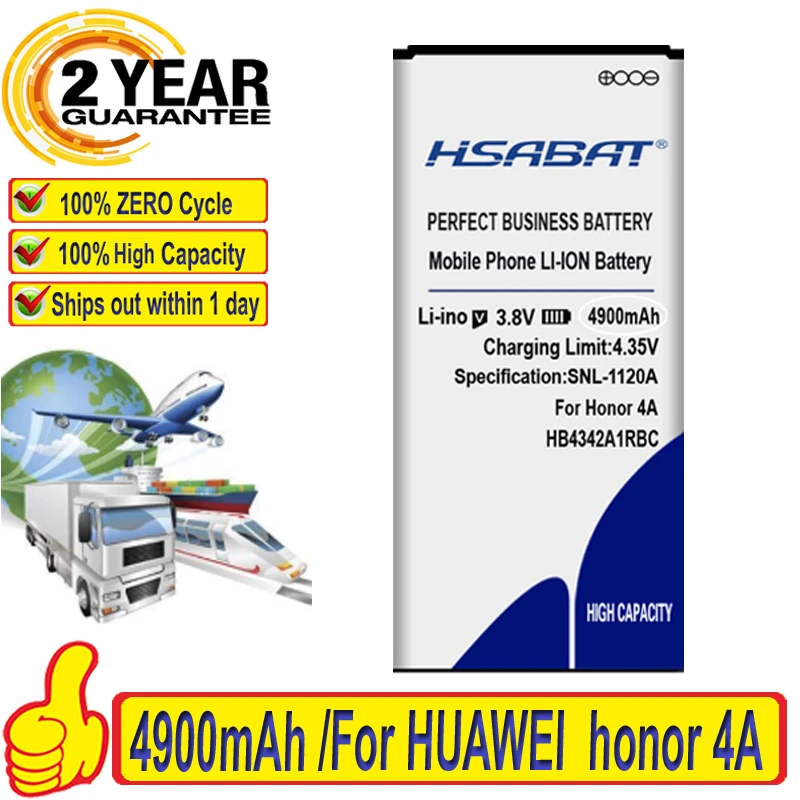 HSABAT 100% новый 4900mAh HB4342A1RBC Аккумулятор для Huawei y5II Y5 II 2 Ascend 5 + Y6 honor 4A SCL-TL00 5A LYO-L21
