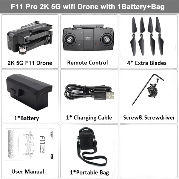 2K 1B Bag SJRC F11 PRO GPS RC Drone With 2K Camera FPV 5G Wifi Quadcopter Helicopter Drones Gesture Control Brushless 25mins Fly Foldable - Цвет: 2K 1B Bag