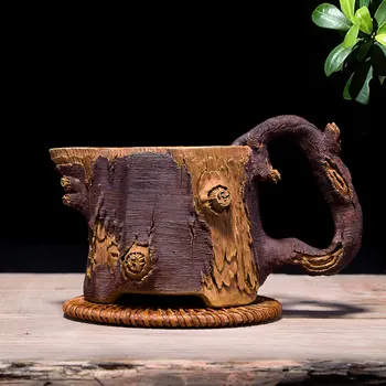 

Xuan kiln carved yixing household fair imitation wood tea cup tea pure handmade tea sets household utensils