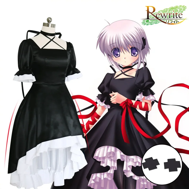 Аниме игра Rewrite Kanbe koдори Косплей Лолита платья кавайные Девушки вечерние черное
