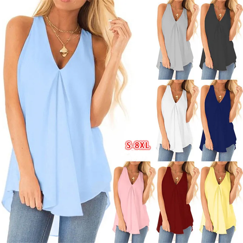 Oversize Clothes Sleeveless Women's Chiffon Shirt Summer Loose Sleeveless Solid Color Tops Ladies Blouse Plus Size Casual Shirts