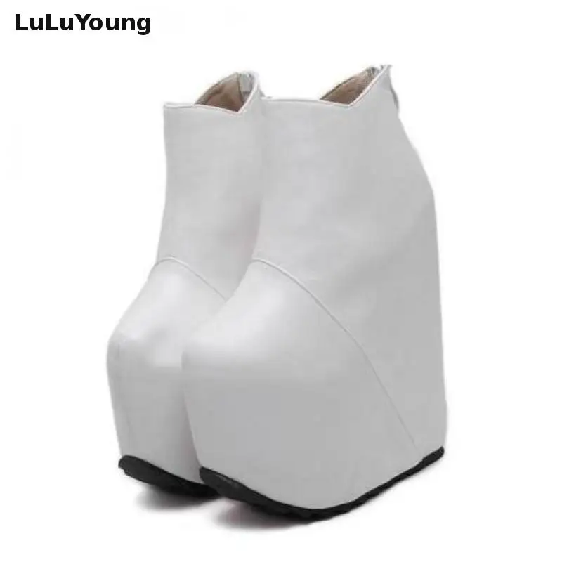 Tanie 19 cm 20 Cm szpilki kliny botki kobiety Hgih platforma blisko Toe powrót zamek Sexy botki