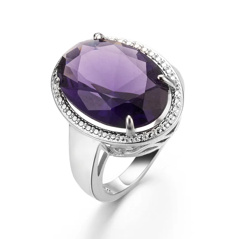 Cellacity 925 Silver Amethyst Rings with Oval Shaped Gemstones for Women Engagement Gift