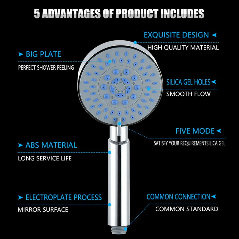 Высокое качество пять fuction силикагель отверстия Насадки для душа экономии воды с chrome насадка для душа Круглый ручной душ ZJ006