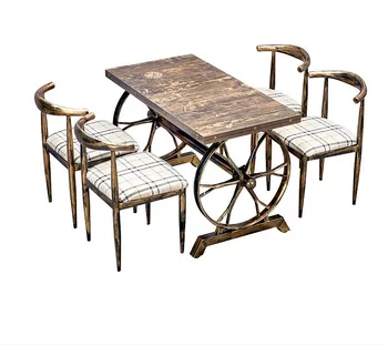 

Iron horn chair imitation solid wood back stool simple dining chair coffee tea shop restaurant home table and chair combination
