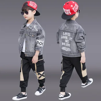 

3PCS Children Boys Clothing Sets spring autumn Sport Suit Kids Clothing Set 3-14 years boys Clothes Denim Jeans Coat+Pants+ tops