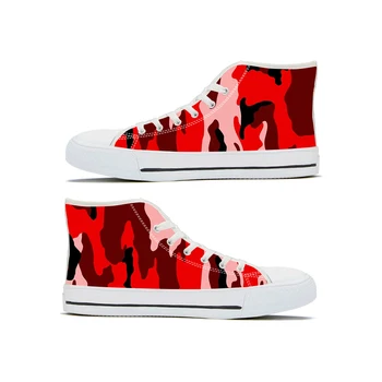 

ELVISWORDS Colorful Camouflage Printed Vulcanized Shoes Men Trendy High Top Lace-up Sneakers White Lightweigt Canvas Shoes