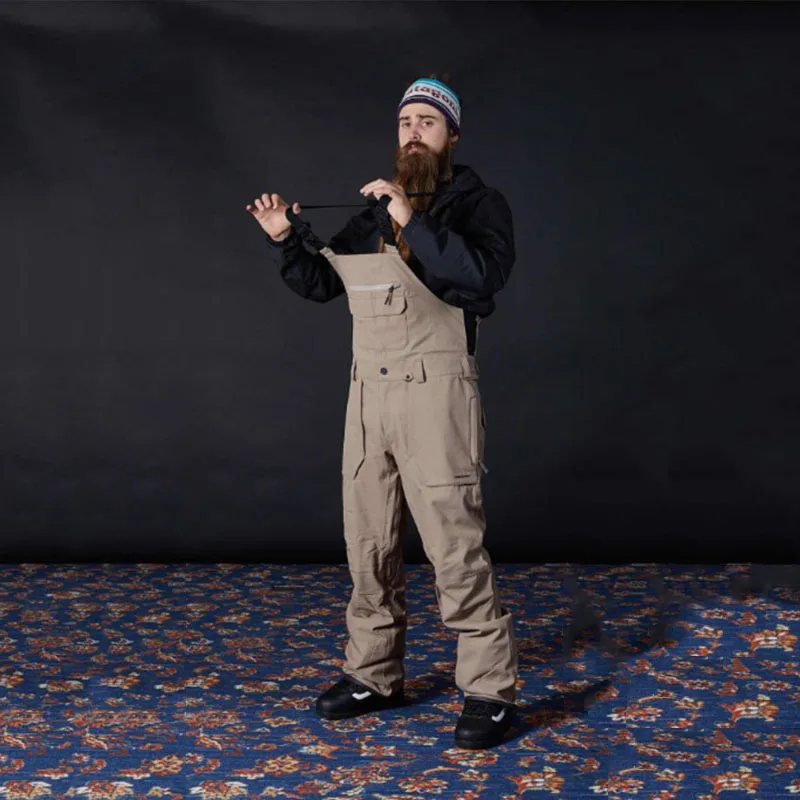 Dmt.pstvm Men Ski Pants With Straps Black Khaki Waterproof