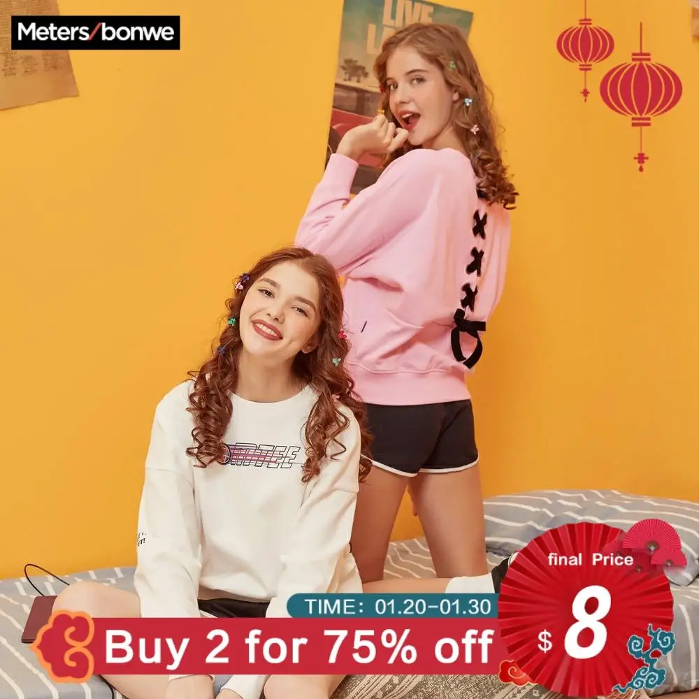 Metersbonwe MTEE Hoodies For Women Back Lace Up Streetwear Casual O Neck Sweatshirt 2019 New women Hip Pop Tops 720852 Metersbonwe MTEE Hoodies For Women Back Lace Up Streetwear Casual O Neck Sweatshirt 2019 New women Hip Pop Tops 720852