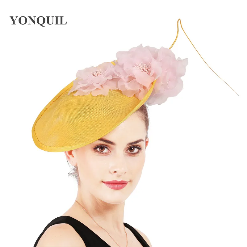 Очаровательный с большим мехом для торжественного случая для kenducky красивые шляпы элегантные женские фетровая шляпка шерстяная Шапки нарядное с красивым цветочным рисунком женский головной убор заколки для волос