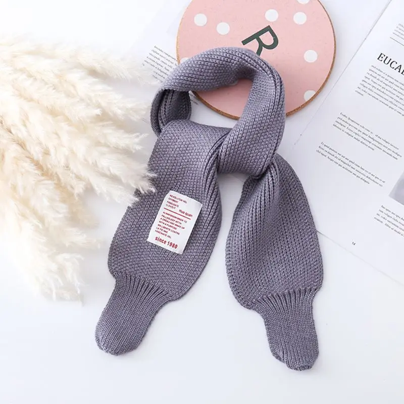 2Pcs Kids Baby Winter Hat Long Scarf Set Candy Color Letters Patch Beanie Cap
