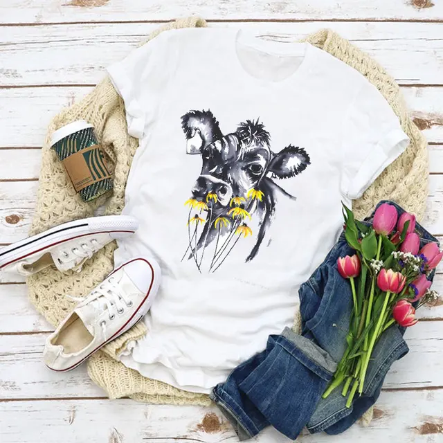 Woman Pattern T-shirt Witch Coffee Cartoon Fashion Summer Plus Size T-shirt Top Harajuku T-shirt Ladies Clothes 24556