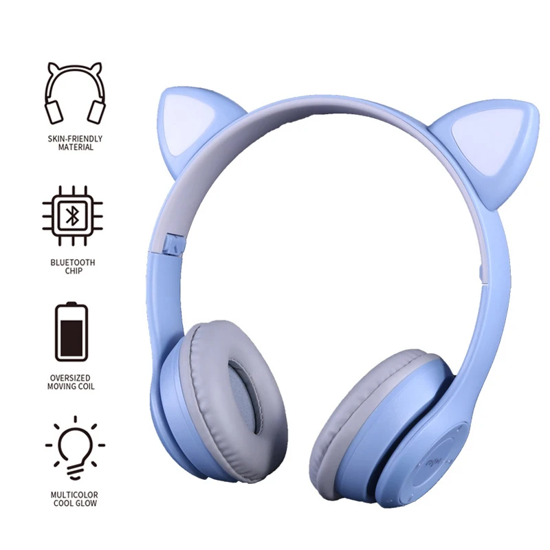 Flashing LED Cute Cat Ears Headphones Bluetooth-compatible Wireless Headset With Mic Kid Girl Stereo Music Earbud Phone Earphone |