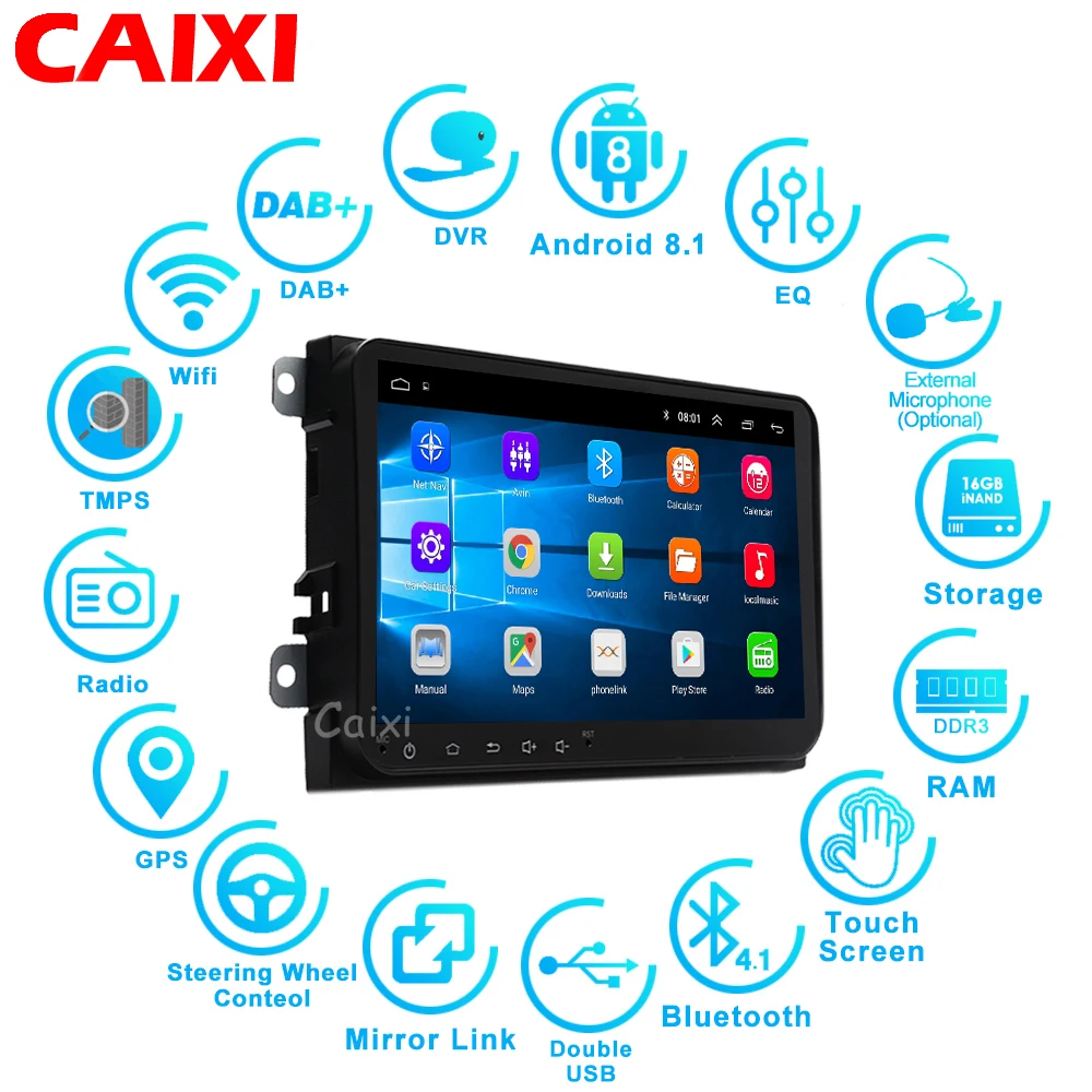 2 Din радио автомобиль Android 8,1 gps Мультимедиа для Volkswagen Skoda Octavia Golf 5 6 touran passat B6 Polo Tiguan Yeti Rapid Bora