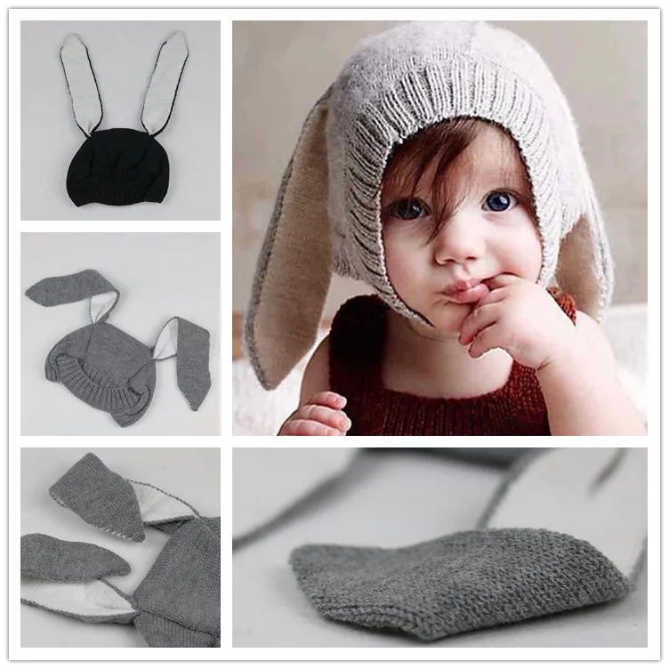 Children cute animal hat warm newborn rabbit ear knitted infant hats baby toddler boy girl autumn winter kids cap