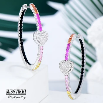 

missvikki Full Multicolor Mirco CZ Cubic Zircon Heart Hoop Earrings Statement Luxury Shiny Earring for Women Wedding Jewelry