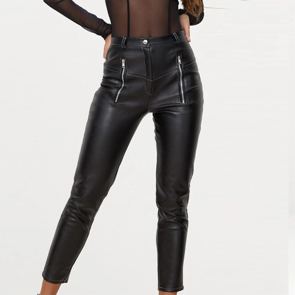 women's straight leg leather pants