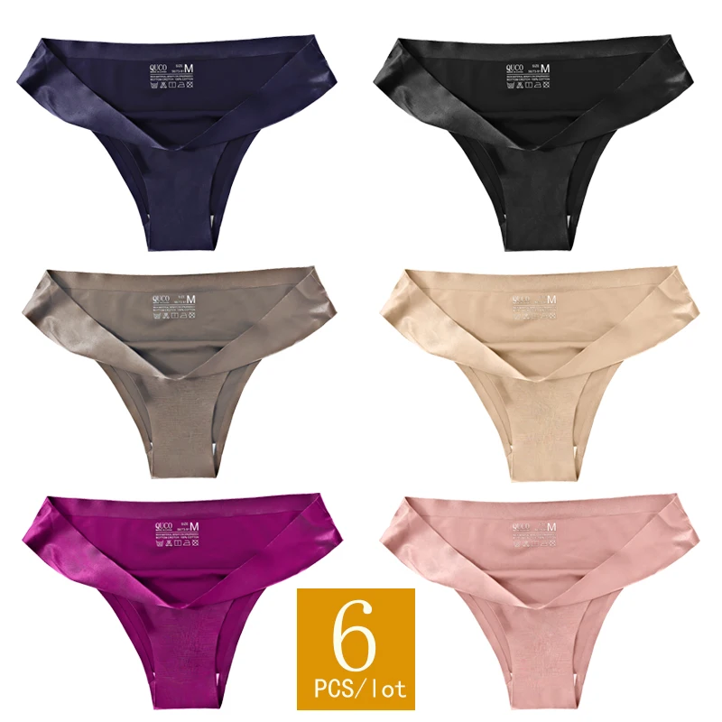 6pcs/lot QUCO brand women Bikini panties Sexy silk ladies panties