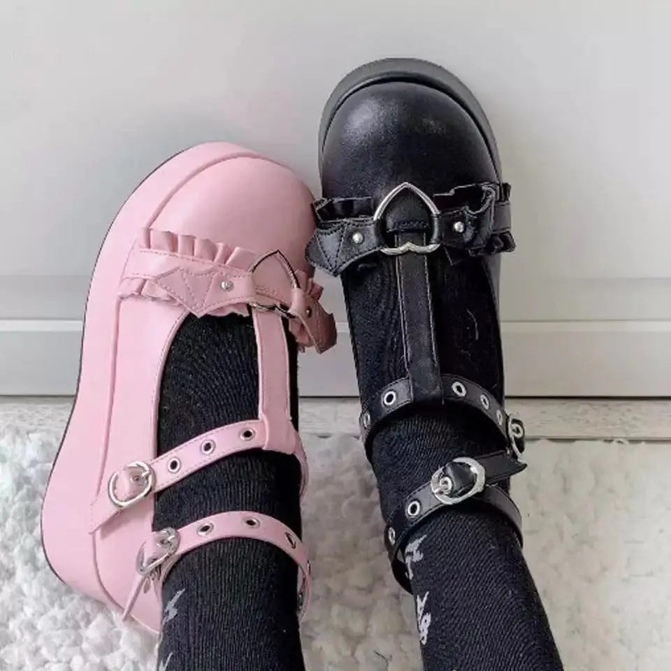 Lolita-Zapatos De plataforma con hebilla De estrella para Mujer, Zapatos Mary Jane De charol, con remaches, 2021