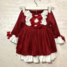 Красные вечерние платья на Рождество для девочек, бархатное платье с длинными рукавами, бархатное платье принцессы на весну, осень и зиму