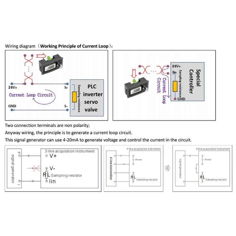 2-wire 4-20mA Current Loop Signal Generator Panel-mounted Current Transducer Support 2,3,4 wires