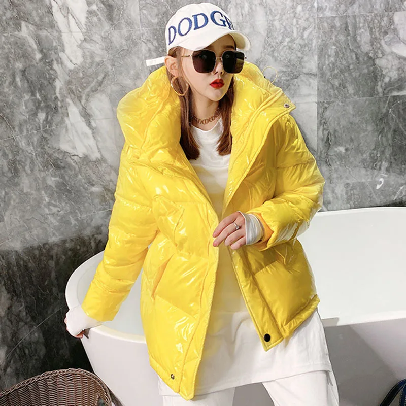 Yellow Hooded Long Sleeve Drawstring Coat