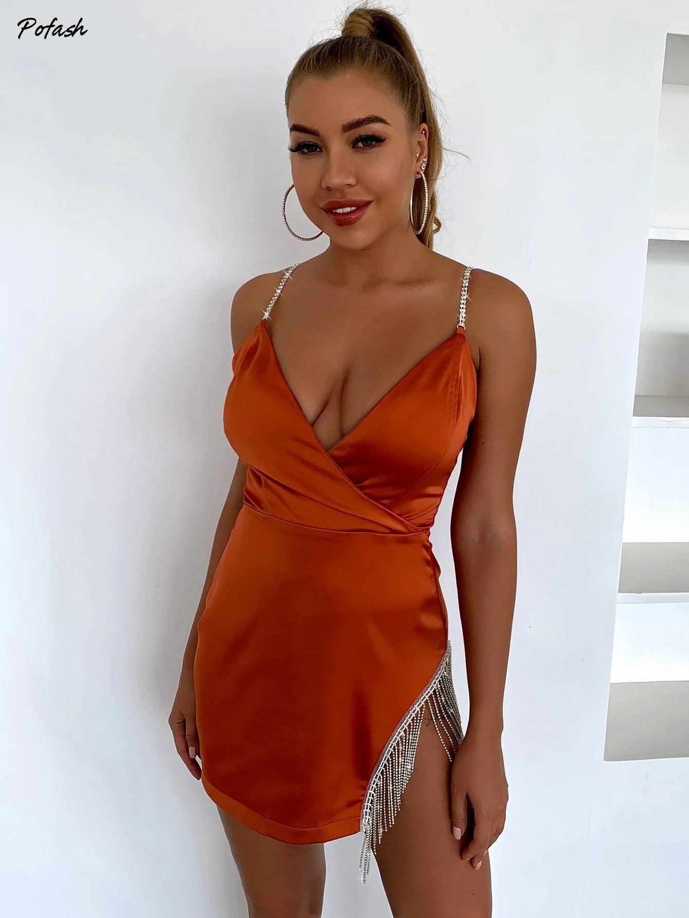 Joyfunear Fringe Hem Rhinestone Strap Cami Dress