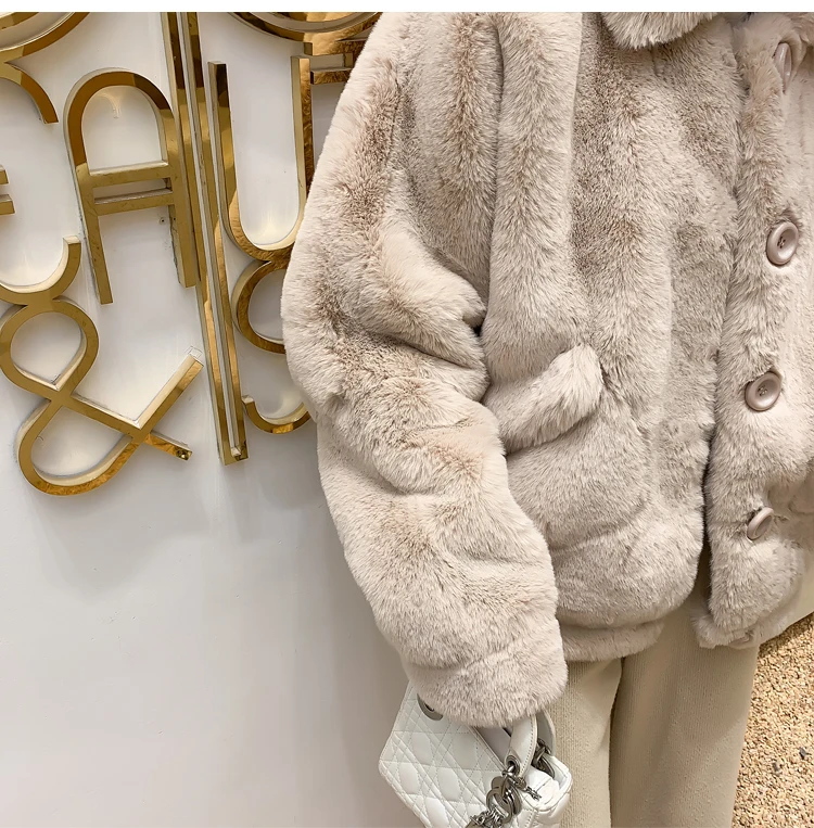 women's clothing winter outerwear coats new winter fashion loose plush fake fur coat Rex 1019