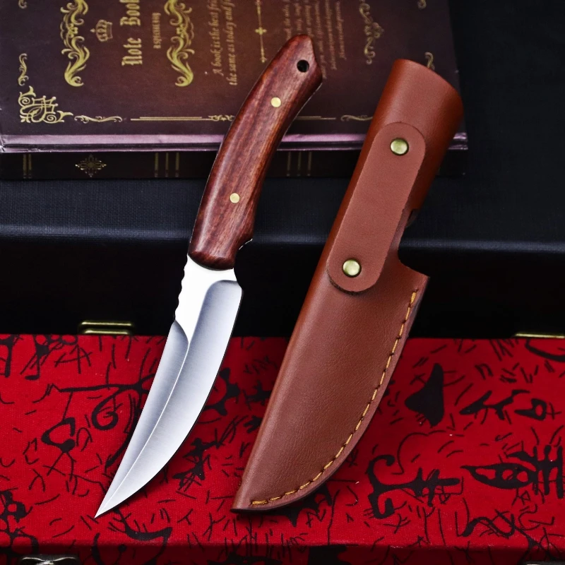 Japanese 9CR18MOV hand - ground sharp straight knife with red wood handle tactical camping rescue hunting | Инструменты