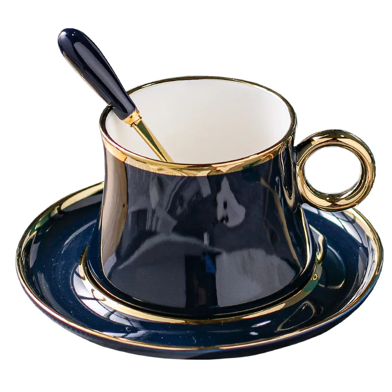 European-Style Small Luxury Simple Gold Foil Ceramic Coffee Mug Set Mediterranean Style Flower Tea Black Afternoon Cup | Дом и сад