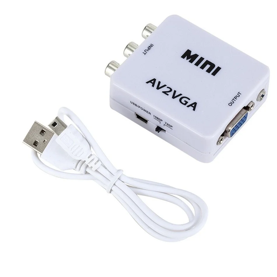 HD AV2VGA Video Converter Convertor Box AV RCA CVBS to VGA Video Converter Conversor with 3.5mm Audio to PC HDTV Converter Mini