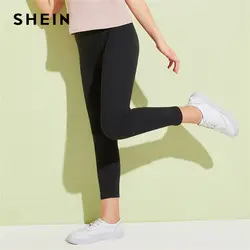 SHEIN Kiddie/черные вязаные повседневные штаны с эластичной резинкой на талии 2019 г. Обтягивающие леггинсы для больших девочек Одинаковая одежда