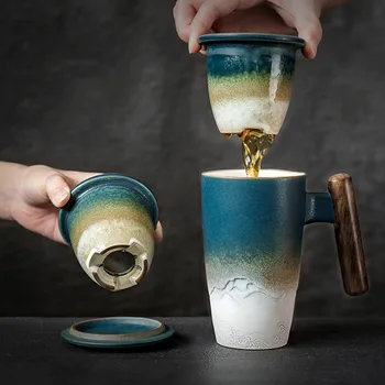

England Ceramic Tea With Filter Fashion Water Ceramic Cup With Lid Tea Milk Coffee Mug Indoor Office Cups Drinkware Home Decor