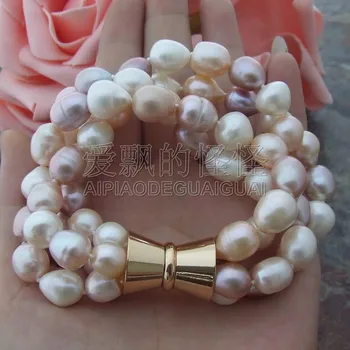 

B050110 8''4Strands 12mm Multi Color Rice Pearl Bracelet