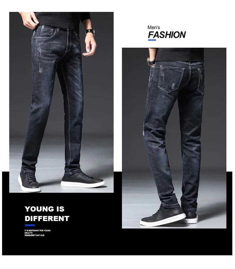 Рваные мужские джинсы облегающие джинсы Homme Slim Fit Брюки уличная Мужская брюки повседневные модные синие стрейч Зима-осень