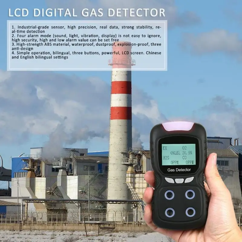 

Gas Detector Rechargeable USB 4 in 1 LCD EX/O2/H2S/CO Toxic Flammable Harmful Gas Concentration Detector Analyzer Meter