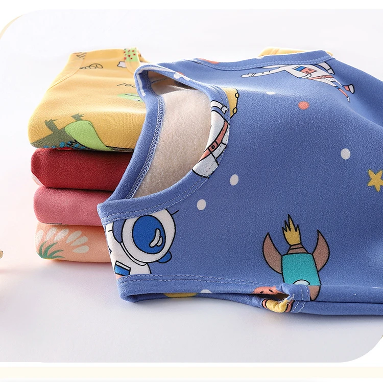 children's pajamas bulk 2021 New Autumn Winter Children Tops Pajamas Vests 2-10T Cartoon Print Toddler Warm Vests Baby Sleep Vests Boys Girls children's sleepwear