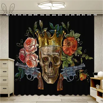 

Gun Roses Skull Window Curtains Dark Window Blinds Living Room Decor Bedroom Fabric Parlour Room Drapes Home Ciortinas
