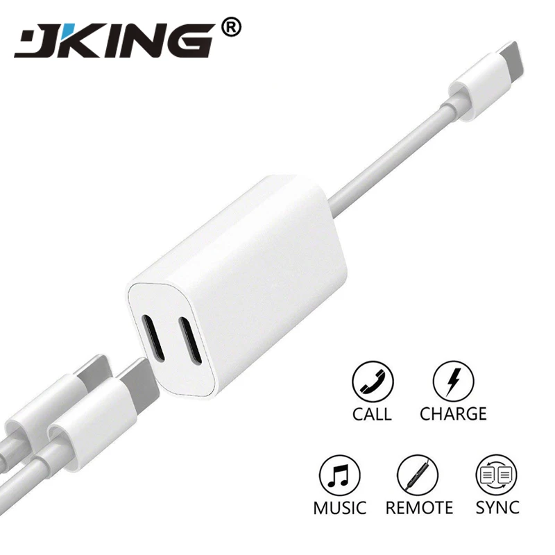 JKING Double Charging Lighting Adapter For Iphone Audio iPhone X 7 8 plus IOS Splitter Earphone 2 in 1 Aux Cable Converter | Электроника
