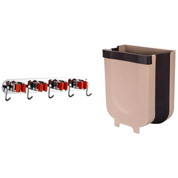 

1 Set Broom Hanger Mop and Broom Holder Grip Clips Storage Rack with Screws & 1 Pcs Back Hanging Trash Can