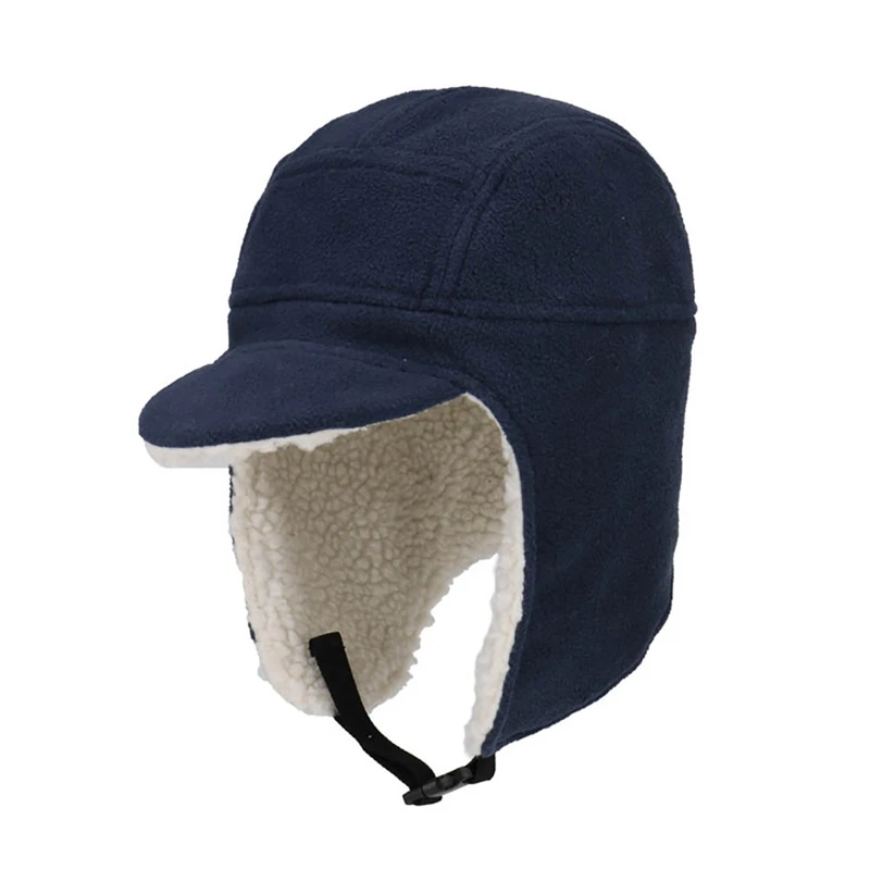 Outdoor Cycling Skiing Caps Bomber Hat With Soft Brim Women Men Thick Windproof Adjustable Folding Thermal Winter Warm Cap - Цвет: Dark blue