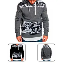 

Chic Sweatshirt Jumper Slim Fit Top Elk Print Patchwork Xmas Sweatshirt Pullover Hoodie Xmas Hoodie