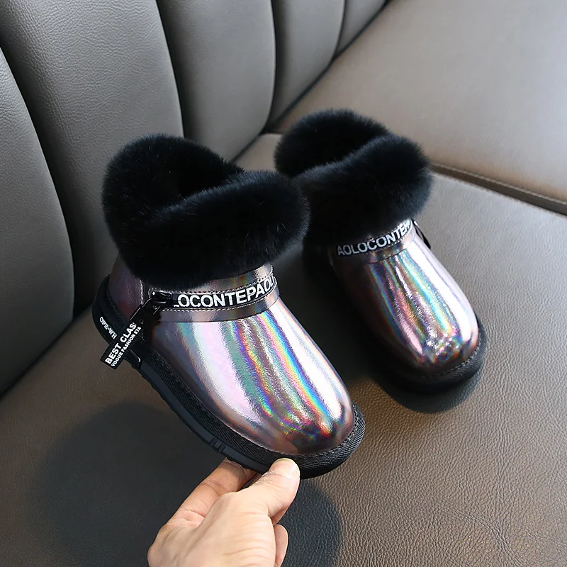Новая зимняя детская обувь, нескользящая теплая зимняя обувь для девочек, школьная обувь из кроличьей шерсти для мальчиков 1-3-15 лет - Цвет: Коричневый